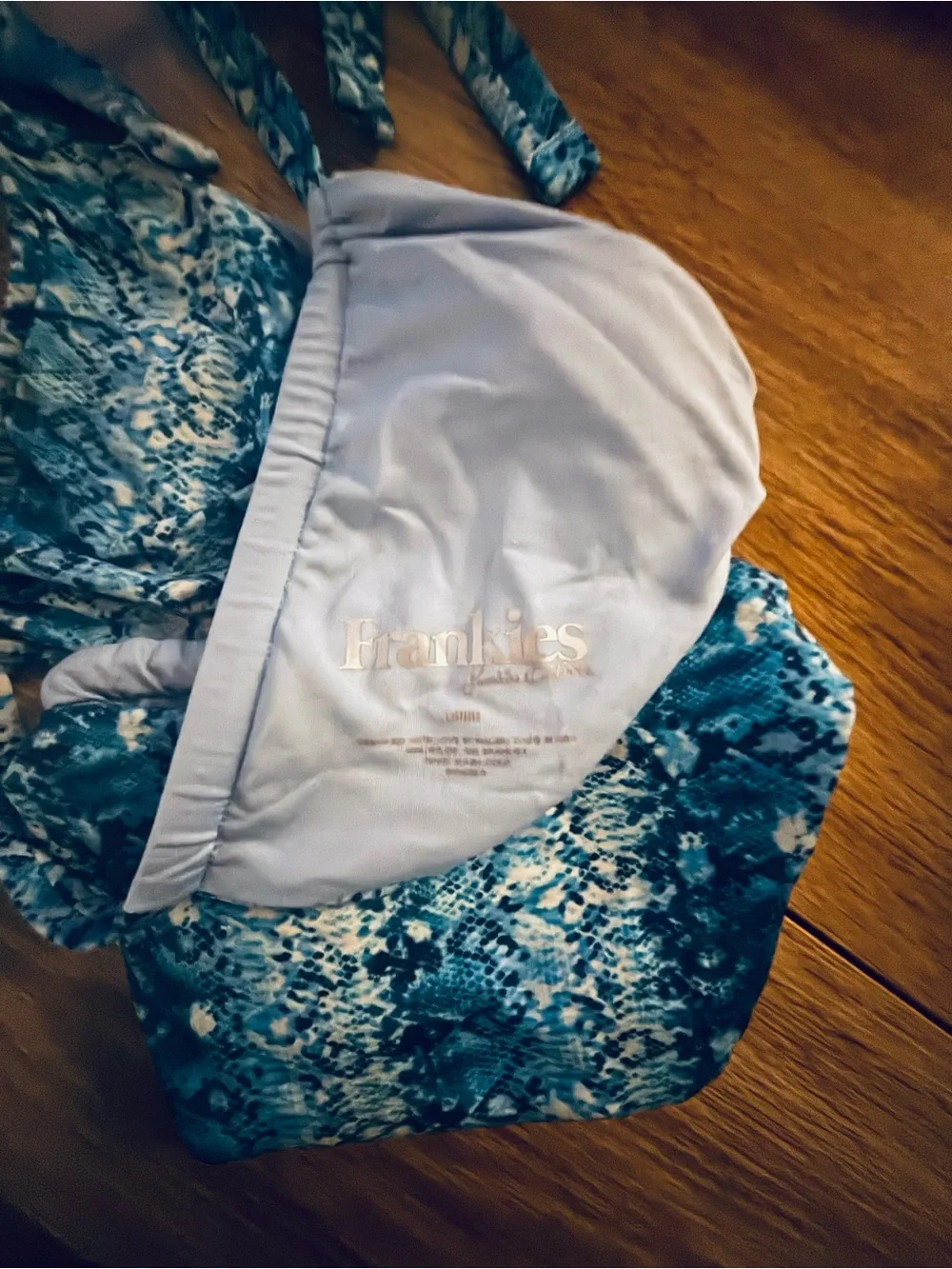 Frankie's Bikinis Blue Patterned Triangle Bikini Set